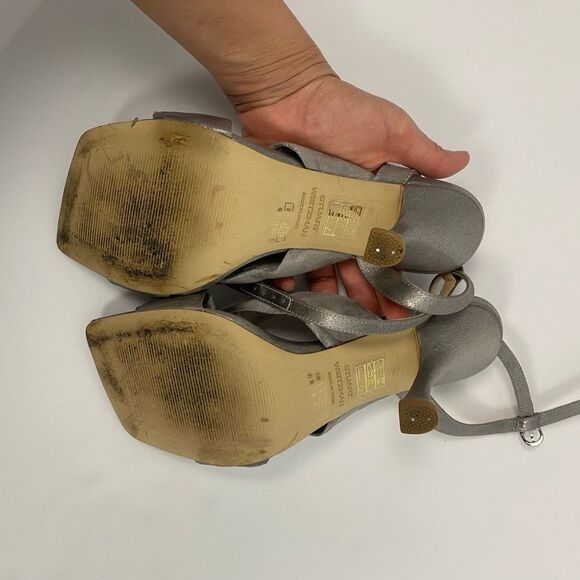 STUART WEITZMAN PLAYA SILVER ANKLE STRAP HIGH HEEL SANDAL - Picture 9 of 10